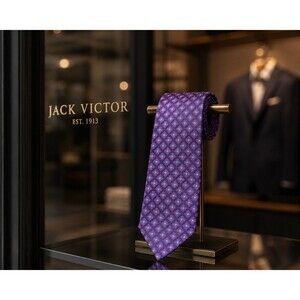 Jack Victor Silk Tie Blue Pink Geometric Medallion Pattern Made In Italy 58”